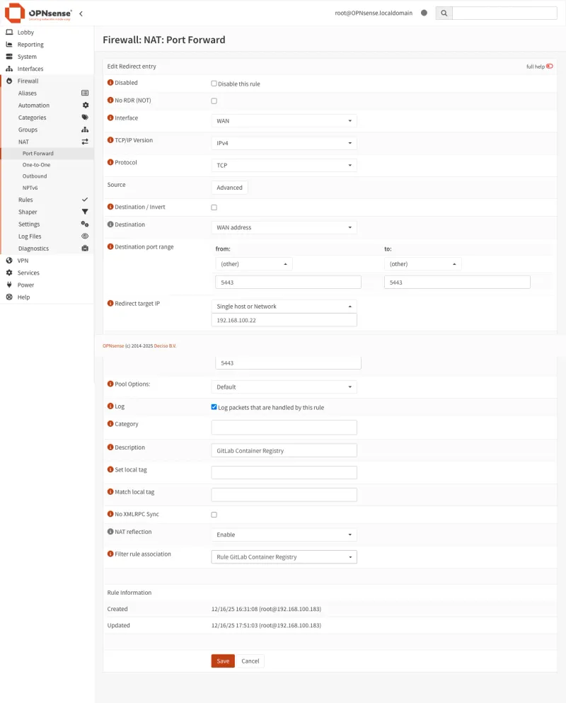 OPNsense forward nat port