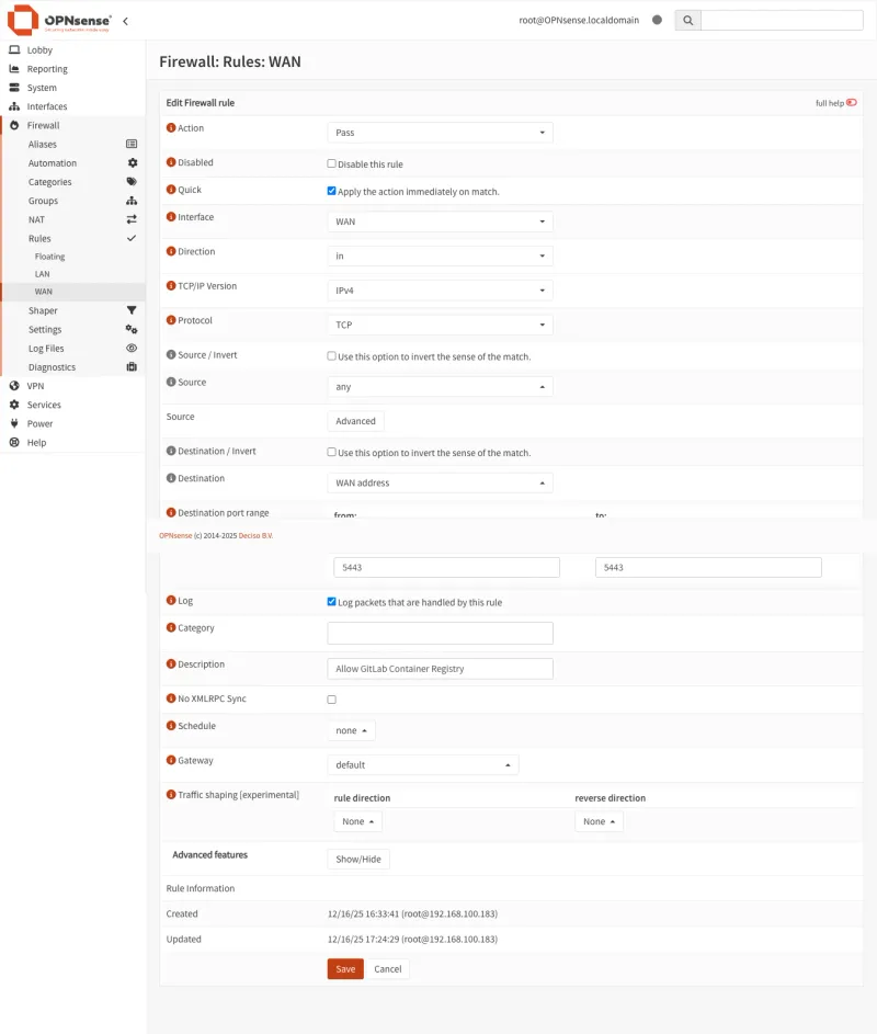 OPNsense WAN Firewall Rule