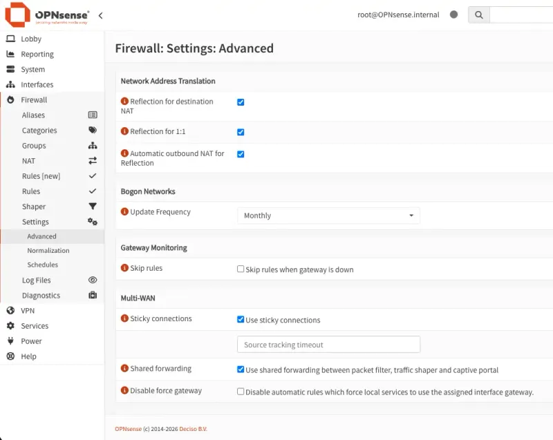 OPNsense Firewall dashboard showing rules for Network Address Translation